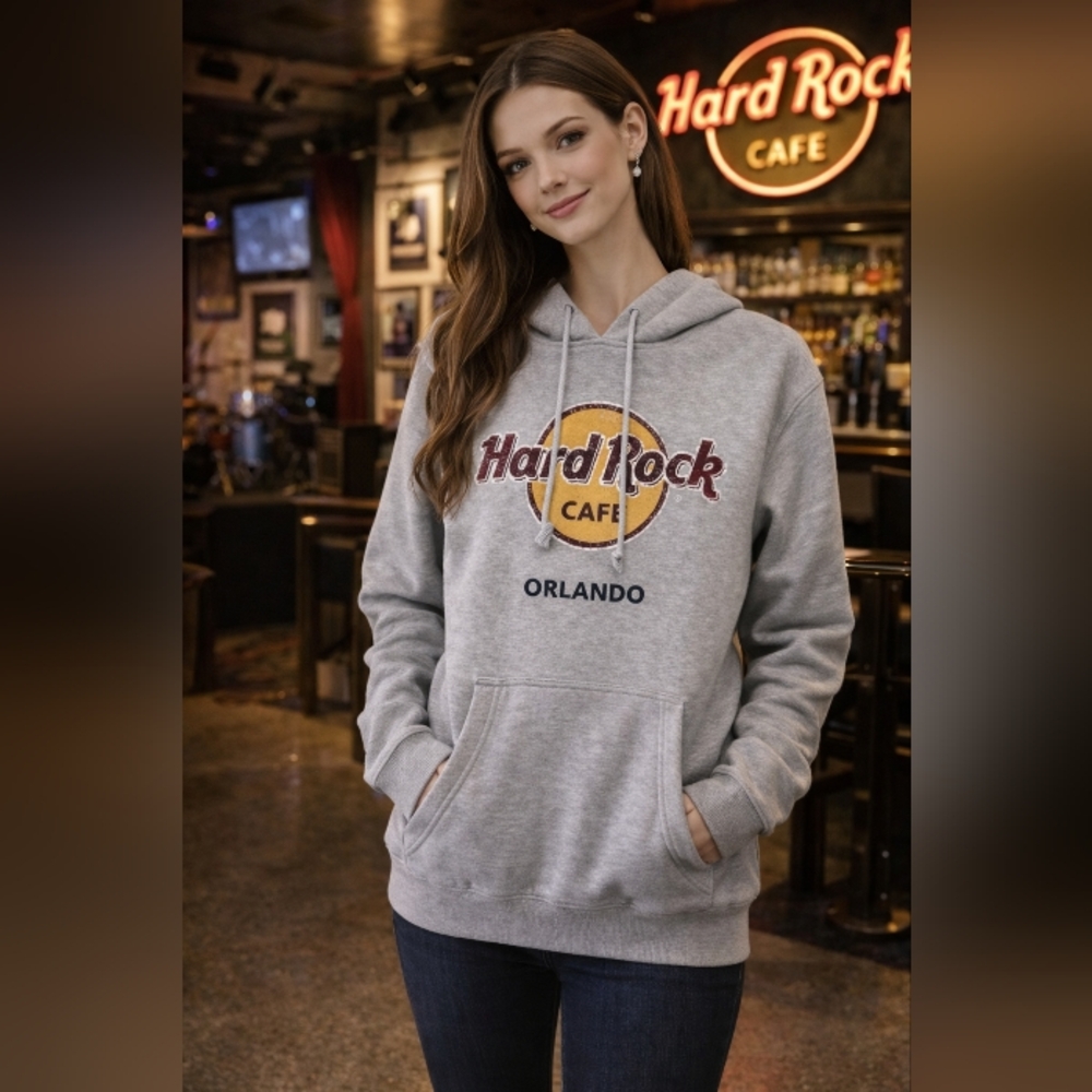 Hard Rock Cafe ORLANDO Gray and Yellow Hoodie